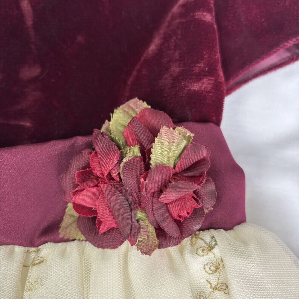 La Princess Short Sleeve Girls Holiday Formal Dress Maroon Cream Floral Size 4T - Picture 4 of 10